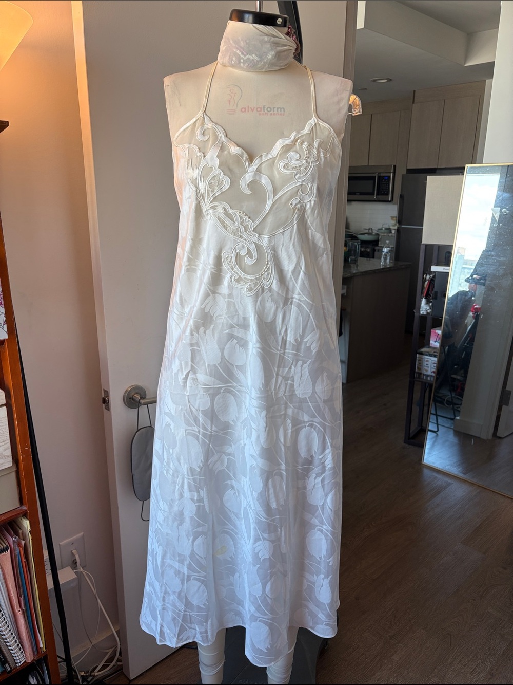 Natori White Floral Satin Slip Chemise